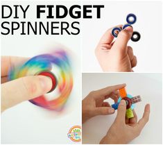 four different pictures with the words diy fidget spinners in front of them