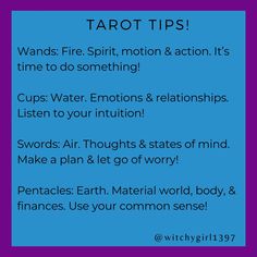 a blue poster with the words tarot tips