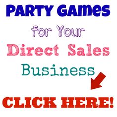 the words party games for your direct sales business are shown in red, white and blue