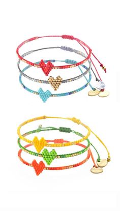 The Petite Heart Bracelets by Mishky add just the right amount of pop color to your bracelet gang! Each bracelet has fully adjustable band—the band has tonal color with a slight shimmer! Beaded area width 13,7" (3,5 cm) Length 1,9" (5 cm) Bracelet is fully adjustable Japanese Beads, and Polyester Thread Lovingly Hand-Made in Colombia Mishky trains and employs women from predominately low income communities. Many of our artisan weavers are single mothers who have enrolled in the company’s Mi mamá Crochet Cuff Bracelet, Seed Bead Patterns Free, Heart Bracelets, Japanese Beads, Miyuki Bracelet, Pop Color, Native Beadwork, Seed Bead Patterns, Heart Hoop Earrings