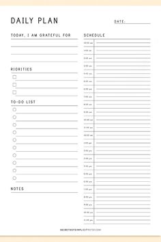 the daily planner printable is shown in black and white, with text that reads daily plan