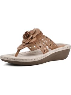 PRICES MAY VARY. Cliffs signature soft memory foam cushioned comfort insole and a flexible rubber outsole Blooming floral applique Wide Sandals, Low Heel Wedges, White Mountain Shoes, Mountain Shoes, Footbed Sandals, Brown Pattern, Girls Shoes Kids, White Mountain, Famous Footwear