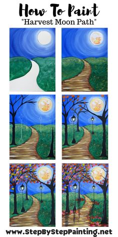 how to paint the harvest moon path with step by step painting instructions for beginners