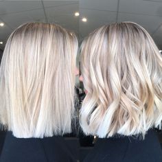 Bright Blonde Bob With Shadow Root, Bright Blonde Balayage Short Hair, Winter Blonde Hair Shoulder Length, Short Platinum Blonde Hair With Lowlights, Choppy Blonde Hair, Creamy Blonde Bob, Icy Blonde Short Hair, Blonde Collar Bone Length Hair, Ice Blonde Bob