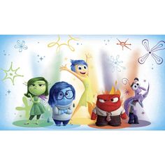 the characters from inside out in front of stars and sparkles on a blue background