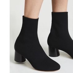 Store Floor Display Rib-Knit Sock Booties Lifted By A Cylindrical Block Heel. Textile Upper Round Toe Slip-On Style Textile And Leather Lining Padded Insole Leather Sole Stacked Heel, 2" (50mm) Very Comfortable And Will Mold To Your Foot Tags: Stuart Weitzman, Paul Green, Eileen Fisher, Schutz, Floor Display, Sock Booties, Size 10 Women, Paul Green, Stacked Heel, Eileen Fisher, Stuart Weitzman, Black Boots, Block Heels