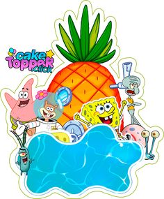 spongebob and friends in front of a pineapple