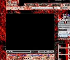 a computer screen with red and black designs on it