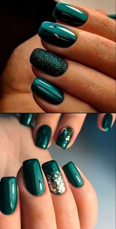 Ongles vert émeraude : 25 idées pour embellir vos ongles 4 Emerald Nails, Dark Green Nails, Green Nail Designs, Green Nail, Dipped Nails, Green Nails