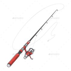 a fishing rod and reel on a white background - miscellaneous objects / artsy illustrations