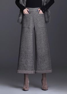 Loose Coffee High Waist Pockets Wool Winter Pants - Omychic Elf Fashion, Wood Elf, Design Moda, Winter Pants, Wool Winter, Cropped Trousers, Work Fashion, Casual Fall, Autumn Winter Fashion