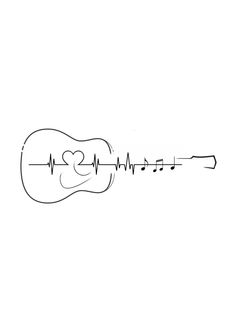 a drawing of an acoustic guitar with musical notes