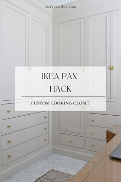 the ikea pax hack custom looking closet is shown with text overlay that reads ikea pax hack