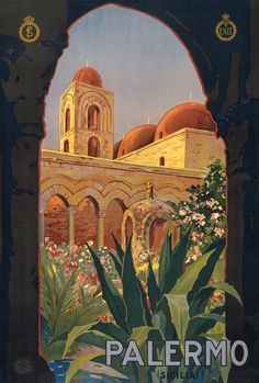 an advertisement for the palace de alhambras in spain, with flowers and arches