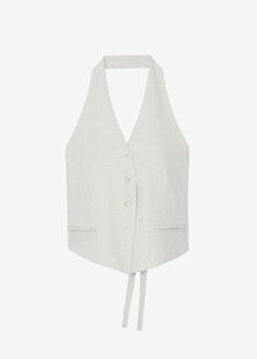 Fitted Linen Halter Neck Top, Fitted Linen Halter Top, Spring Linen Halter Neck Tops, Elegant Linen Tops With Tie Back, Elegant Linen Top With Tie Back, Elegant Linen Tie Back Tops, Linen Halter Top, V Neck Halter Top, Neck Halter Top