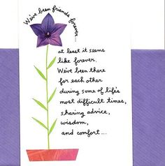 a greeting card with a purple flower in a pot