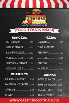 Food Truck Menu Template Unique Food Truck Ideas, Food Truck Party, Food Truck Business Plan, Foodtrucks Ideas, Bbq Food Truck, Starting A Food Truck, Street Food Design, Food Truck Menu, Printable Menu Template