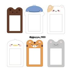 paper cut outs with cats and bears on the front, one has a blank space for text