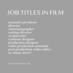 the words job titles in film are white and black on a gray background with an image of