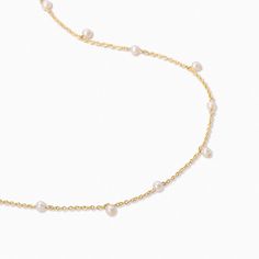 The most fun you can have with pearls. Dainty Pearl Drop Necklace For Party, Chic Pearl Chain Necklace With Delicate Design, Everyday 14k Gold-filled Pearl Drop Necklace, Dainty Pearl Chain Necklace For Party, Chic Pearl Necklace With Adjustable Chain, Yellow Gold Pearl Drop Chain Necklace, Chic Gold Pearl Necklace With Delicate Chain, 14k Gold Filled Pearl Charm Necklace, Everyday Pearl Charm Necklace With Pearl Chain