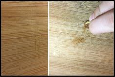 two pictures side by side one shows wood grain and the other shows stain on it