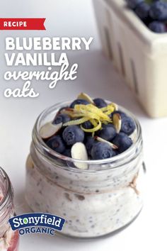 blueberry vanilla overnight oats recipe in a jar