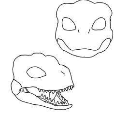 a drawing of a dinosaur's head and an animal's skull with sharp teeth