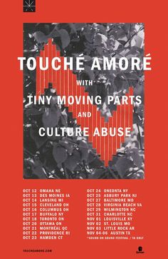 Touche Amore Band, Metal Concert, Asbury Park Nj, Tour Poster, Lansing Mi, Asbury Park, Virginia Beach Va