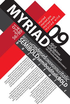 the poster for myrado is shown in red, black and white