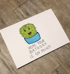 a greeting card featuring a cactus in a blue pot with the words hope your birthday is on point