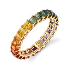 Rainbow Gemstone Ring, Natural Multi Sapphire Band, 14K Solid Gold Stack Eternity Band Ring, Real Colored Gemstone Ring, Anniversary Ring ----------------------------------------------------------------------------------------------------------- ITEM DESCRIPTION : ITEM : RING METAL : 925 STERLING SILVER PLATING : ROSE GOLD / GOLD / SILVER / WHITE / YELLOW GEMSTONE : MULTI SAPPHIRE  CREATION : LAB CREATED SIZE : 3 MM SHAPE : SQUARE SETTING TYPE : PAVE FINISHING : SUPER FINE RING SIZE : US 3 TO US 14 OCCASIONS : WEDDING RING, ENGAGEMENT RING, BIRTHDAY RING, RING FOR HER, PROPOSAL RING NOTE: I HAVE SEVEN DAYS RETURN POLICY ONCE THE PRODUCT IS BEEN DELIVERED. EXPRESS DELIVERY IS AVAILABLE ON THIS RING. I ALSO PREPARE CUSTOM ORDERS AS PER CUSTOMER DESIRE. FEEL FREE TO CONTACT IF YOU WANT ANY CU Eternity Band Stack, Rainbow Sapphires, Sapphire Wedding Band, Rainbow Rings, Rainbow Gemstones, Sapphire Band, Multi Sapphire, Yellow Gemstones, Fine Ring