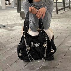 Women Y2k Grunge Shoulder Bag Commuter Vintage Motor Punk Handbags Harajuku Gothic Large Underarm Gothic Purse, Cat Patch, Armpit Bag, Bag Y2k, Y2k Women, Women Y2k, Bags Vintage, Moto Style, Tote Bag Pattern