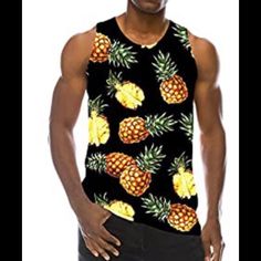 Pineapple Yoga Tank Top Perfect For Working Out Or Just Hanging Out Bright Colors Polyester Blend Round Neck Thank You For Checking Out My Closet Some Colors Might Appear Slightly Different Depending On The Monitor *Please Message Me With Any Questions Before You Purchase - All Sales Final” Casual Sleeveless Printed T-shirt, Casual Black Printed Tank Top, Fun Yellow Sleeveless Top, Sleeveless Tops With Lemon Print For Vacation, Black Fun Summer Tops, Fun Black Summer Tops, Vacation Sleeveless Tops With Lemon Print, Black Tropical Tops For Spring, Tropical Black Tops For Spring