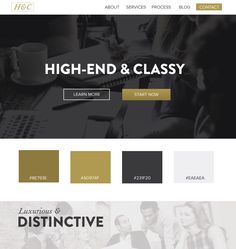 the high end and classy wordpress theme is shown in gold, black, and white