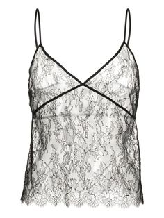 Kiki De Montparnasse floral-lace V-neck Top - Farfetch Fitted V-neck Camisole With Contrast Lace, Chic Camisole With Contrast Lace, Spring Camisole With Contrast Lace And Spaghetti Straps, Spring Camisole With Spaghetti Straps And Contrast Lace, Chic V-neck Lace Top For Daywear, Feminine Lace V-neck Camisole, Elegant Spaghetti Strap Top With Contrast Lace, Elegant Tops With Spaghetti Straps And Contrast Lace, Delicate Lace Top With Spaghetti Straps For Night Out