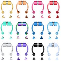 PRICES MAY VARY. ➤Fake Septum: You will get 12pcs septum nose ring in various colors, and each color of fake nose ring septum comes with a pair cone-shaped rivets of the same color, which can be replaced at any time as needed. Fake septum fake nose ring, non piercing nose rings, ideal for women and men, make you glamorous in the crowd. ➤Fake Nose Rings Size: 16G(1.2mm), inner diameter: 12mm(1/2"), balls size: 3mm, replacement spikes: 3mm. Fake septum piercings are best choice for you, if you don Fake Tongue Piercing, Magnetic Piercings, Faux Septum Piercing, Nose Piercing Fake, Fake Nose Stud, Nose Ring Sizes, Nose Ring Septum, Faux Nose Ring, Fake Nose Ring