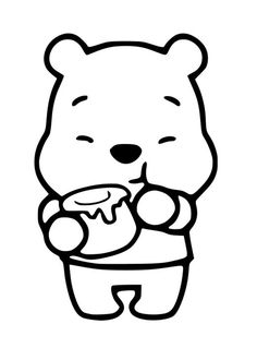 winnie the pooh bear holding a donut in his hands coloring page for kids