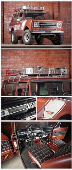 the interior and dashboard of an old pickup truck