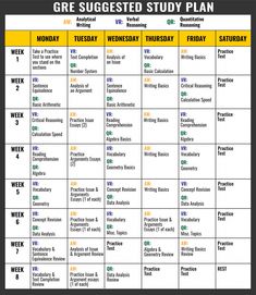 a calendar with the dates and times for students to study on it, including week - by - day