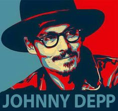 a man with glasses and a hat is wearing a red shirt that says johnny depp