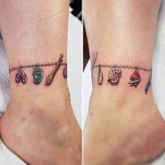 two pictures of the same person's foot with different tattoos on them, and one has