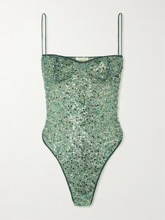 OSÉREE Sequined mesh underwired bodysuit | NET-A-PORTER Sparkly Top Outfit, New Years Outfits, Disco Outfits, Sequin Set, 21st Birthday Outfit, Estilo Kardashian, Mardi Gras Outfits, Sequin Bodysuit, Rave Outfits