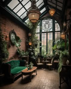 a living room filled with lots of plants and furniture