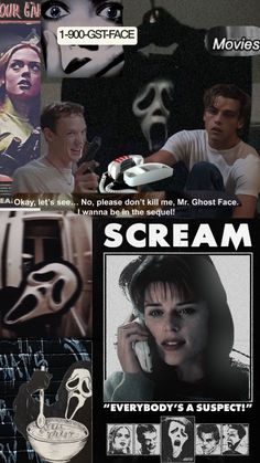 the scream movie poster has been altered to look like it is being watched by people