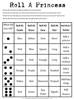 the roll a princess game is shown in black and white, with dots on it