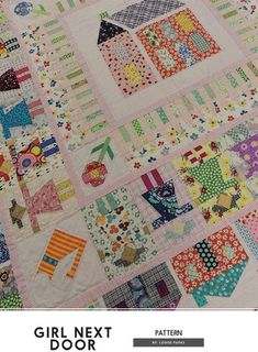 a quilt made to look like it has many different designs on it and the words girl next