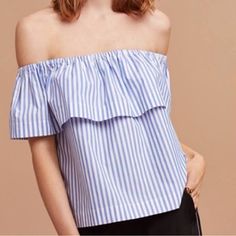 Wilfred Blue And White Striped Off Shoulder 100% Cotton Top. Very Cute! New / Never Worn Cute With Shorts, Jeans, Dress Pants, Etc. Chic Blue Tops For Daytime, Off Shoulder Top, Shorts Jeans, Off Shoulder Tops, Cotton Top, Jeans Dress, Cotton Tops, Dress Pants, Shoulder Top