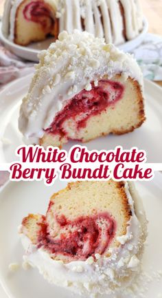 white chocolate berry bundt cake on a plate