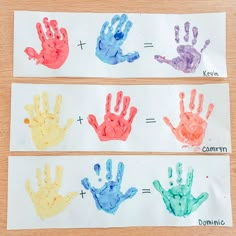 three handprints with different colors on them