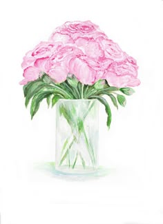 a drawing of pink flowers in a glass vase